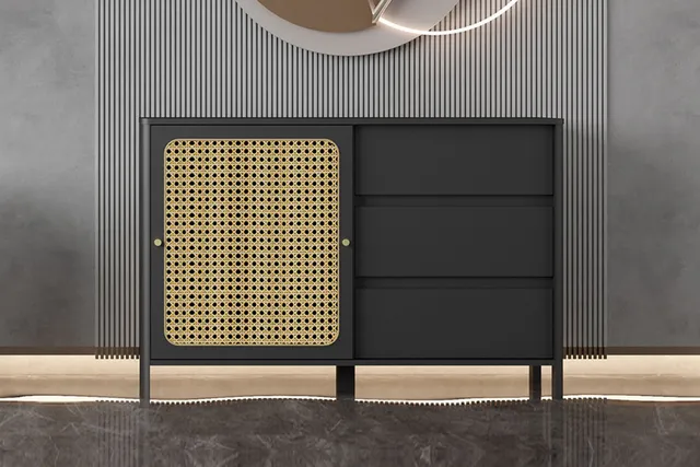 concept-usine-bali-buffet-noir-cannage-porte-coulissante image 1