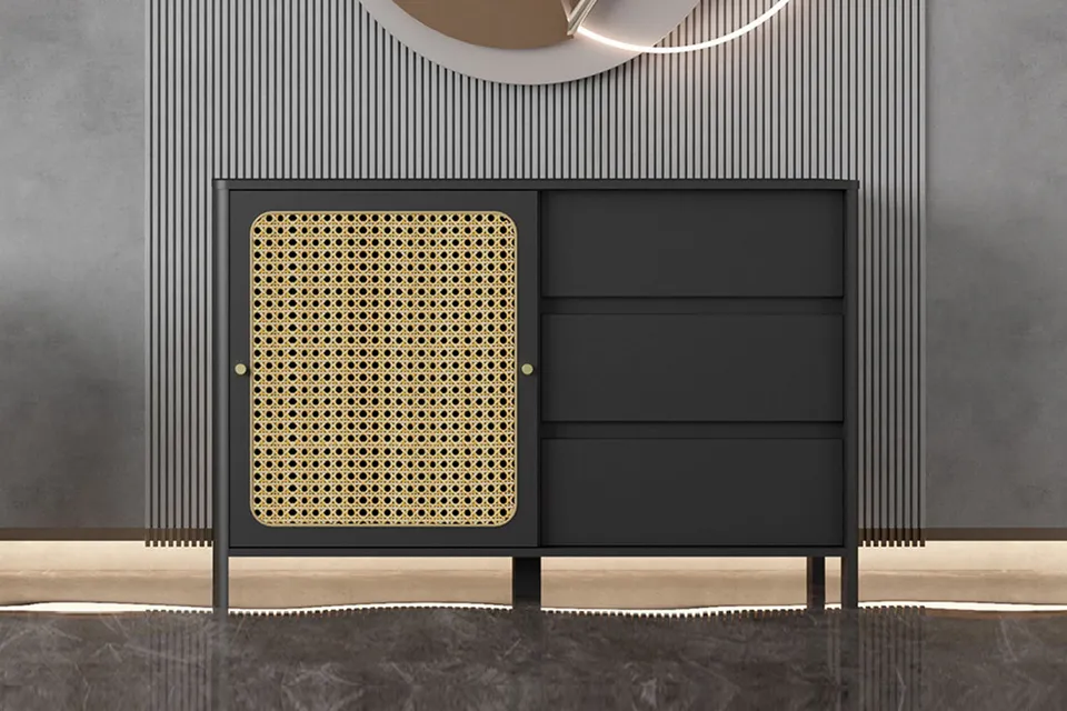 concept-usine-bali-buffet-noir-cannage-porte-coulissante image 1