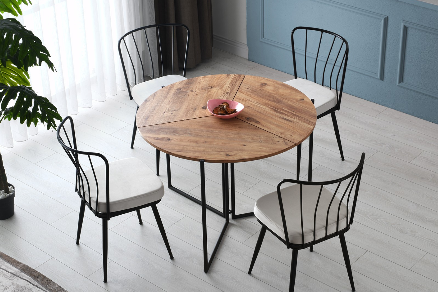 concept-usine-bronie-table-salle-manger-ronde-bois-6-places-pliable image 1