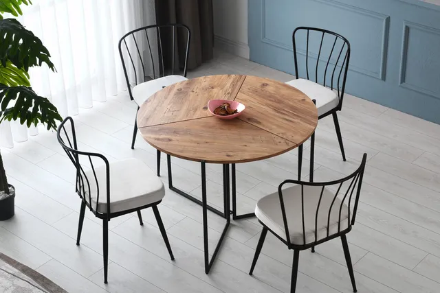 concept-usine-bronie-table-salle-manger-ronde-bois-6-places-pliable image 1