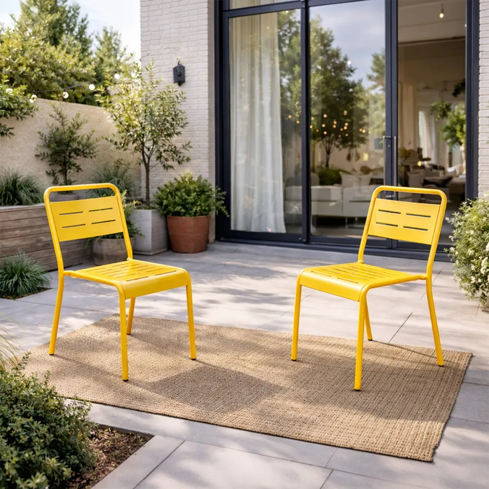 concept-usine-bergame-chaise-jardin-acier-bleu-lot-2-empilable image 1