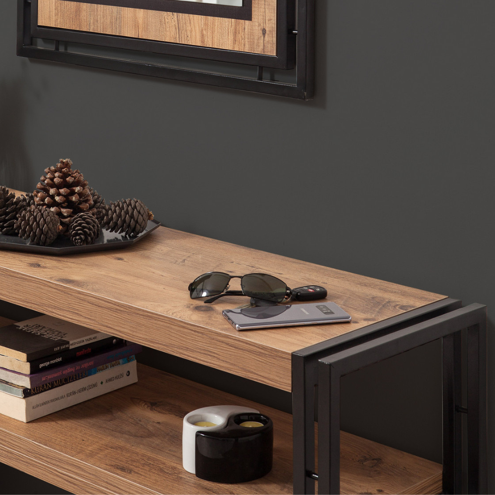 concept-usine-hanko-console-d-entr-e-140-cm-noir-et-bois-avec-tag-re image 1