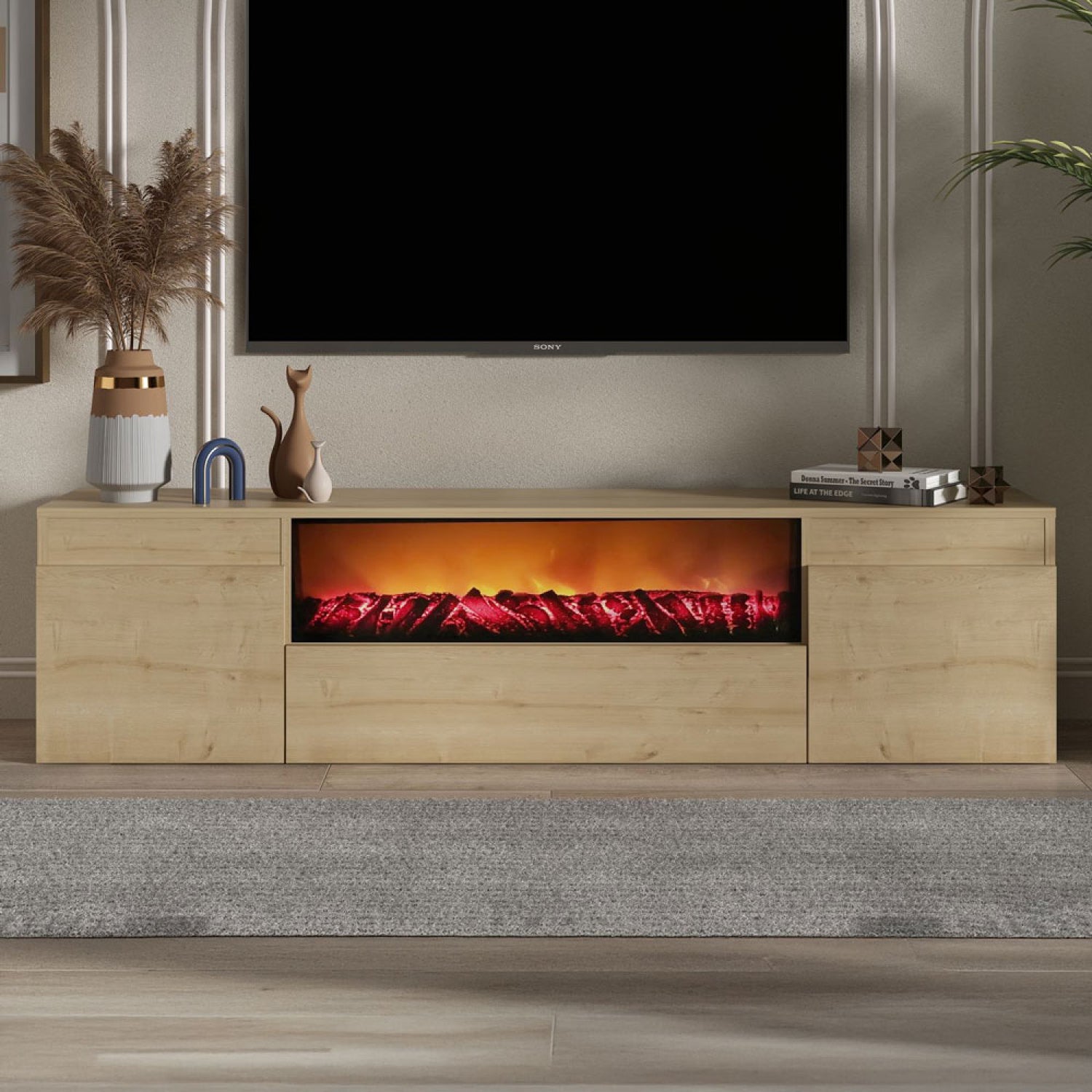 concept-usine-pyro-meuble-tv-180-cm-effet-ch-ne-avec-chemin-e-led image 1