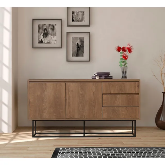 concept-usine-sabinov-buffet-140-cm-noir-et-bois-avec-portes image 1