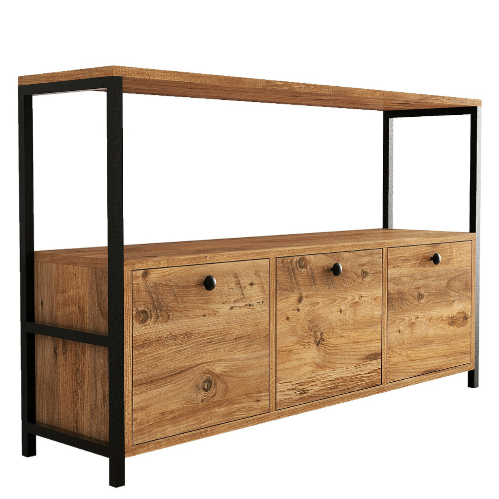 concept-usine-fero-buffet-120-cm-bois-noir-3-portes image 7