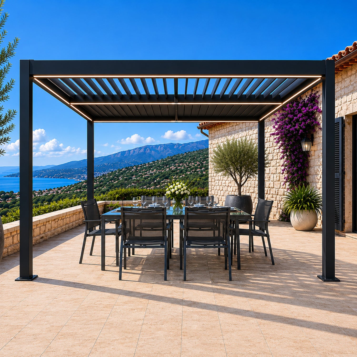 concept-usine-corfu-led-3x3m-pergola-bioclimatique-noire image 4