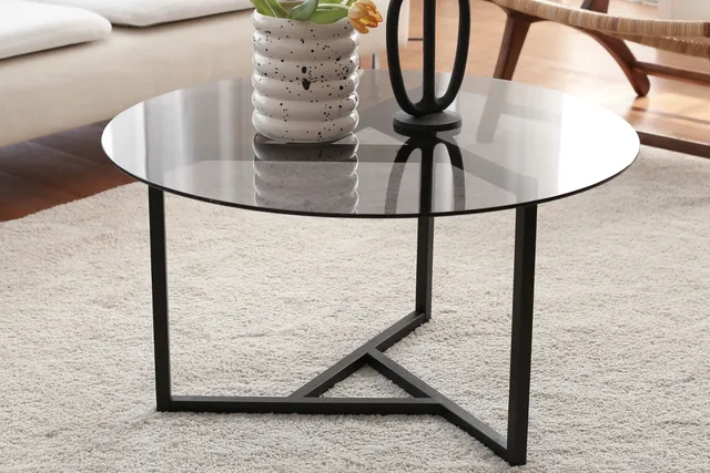 concept-usine-mia-table-basse-ronde-noire-verre-et-m-tal image 1
