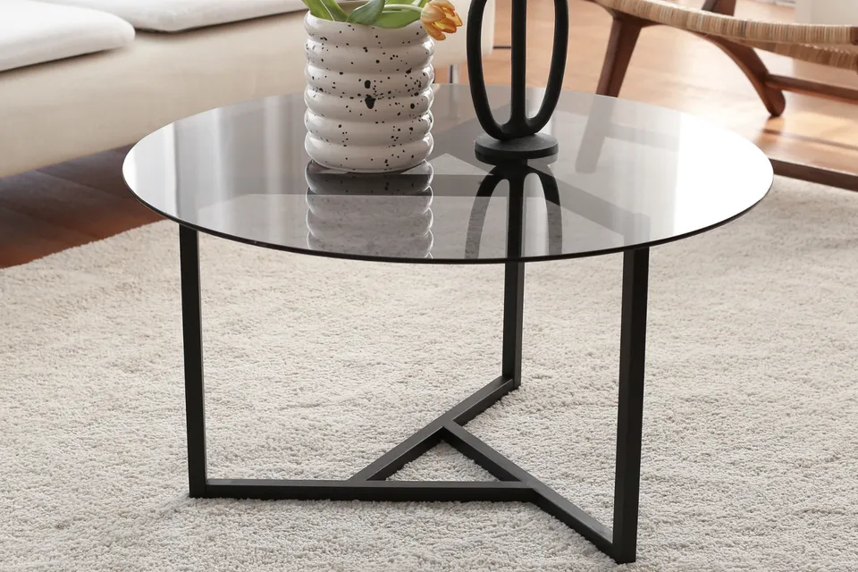 concept-usine-mia-table-basse-ronde-noire-verre-et-m-tal image 1