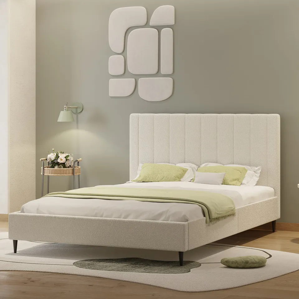 concept-usine-cambridge-lit-160x200-tissu-bouclette-beige image 1