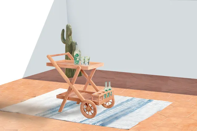 concept-usine-kereta-desserte-jardin-teck-bois-brut-roulettes image 1