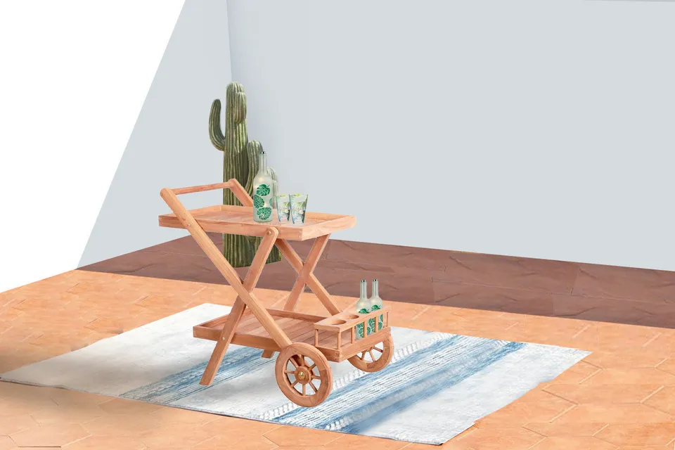 concept-usine-kereta-desserte-jardin-teck-bois-brut-roulettes image 1