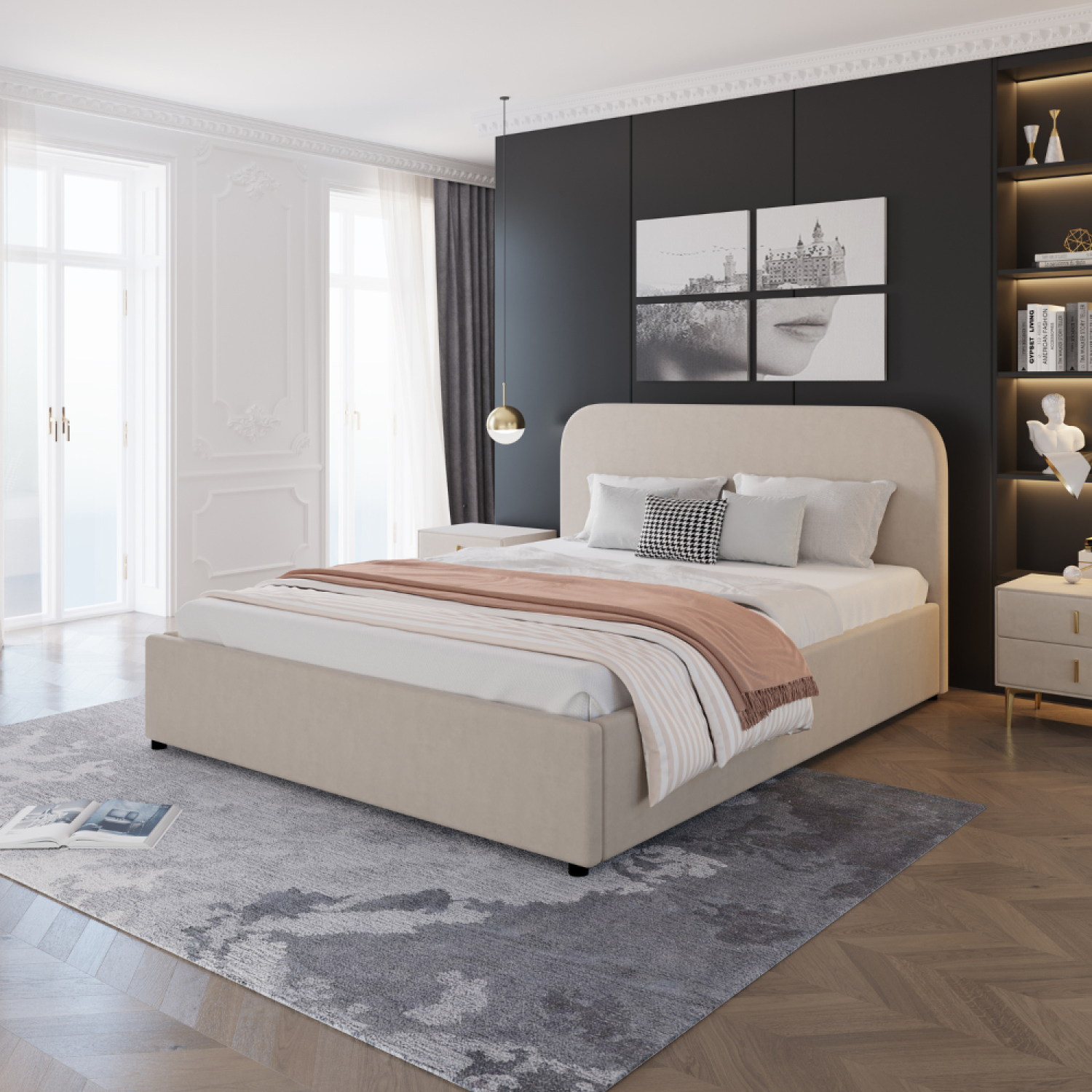 concept-usine-houston-lit-coffre-velours-beige-140x190 image 2
