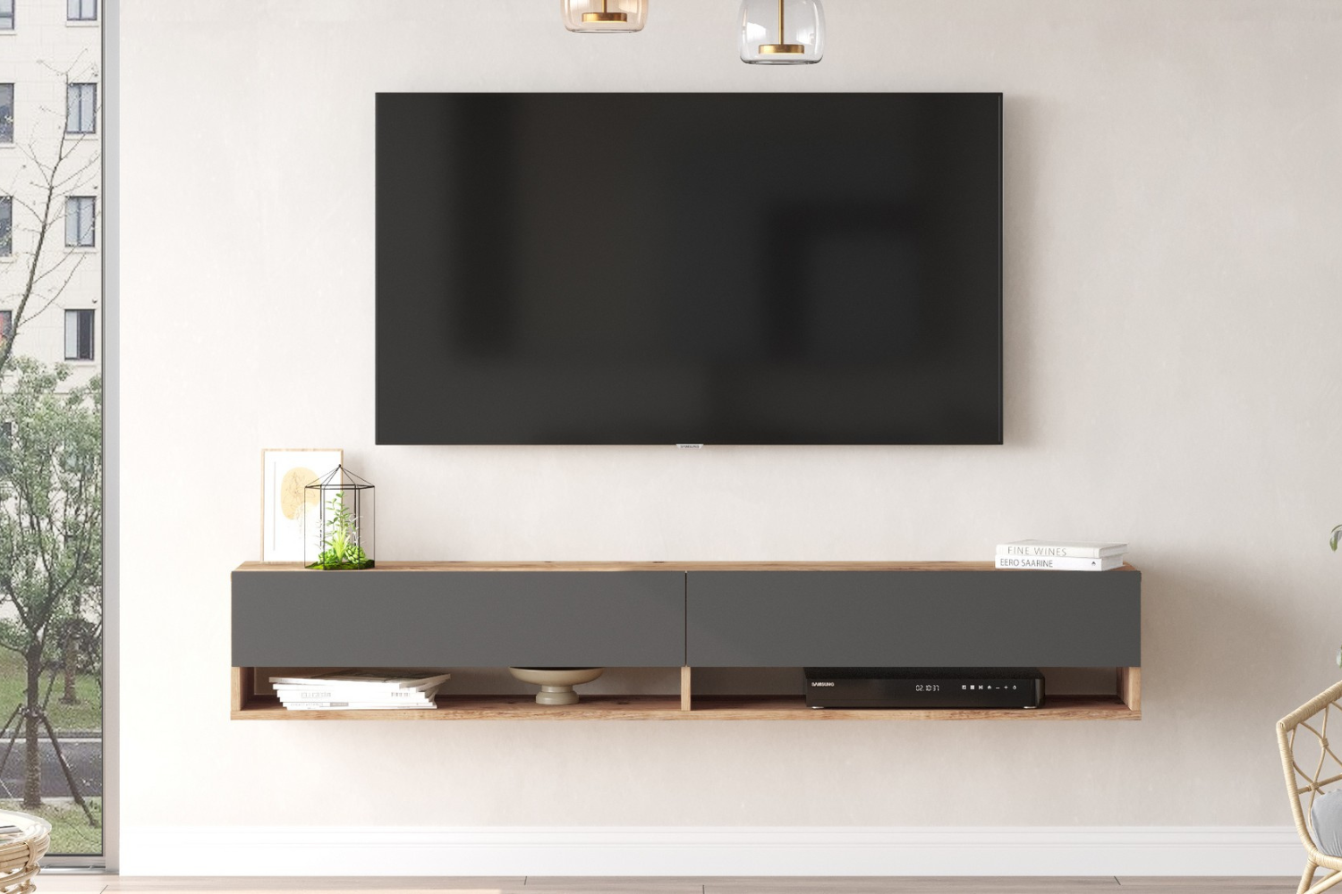 concept-usine-mio-meuble-tv-suspendu-bois-gris-180-cm image 1