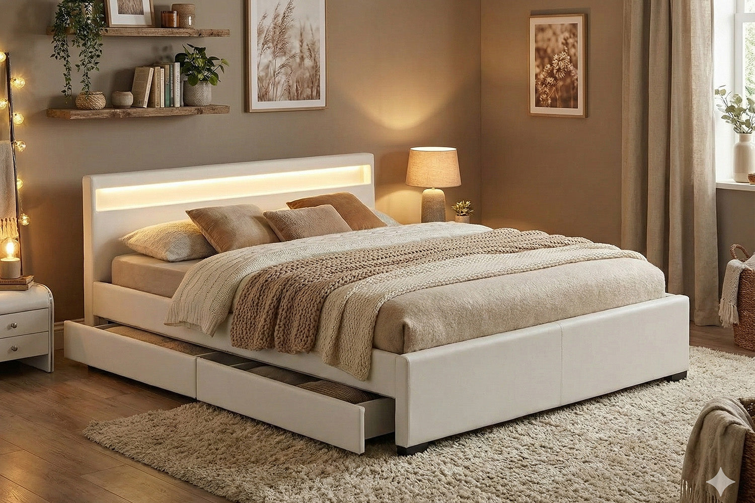 concept-usine-enfield-lit-tiroirs-led-140x190-simili-blanc image 2