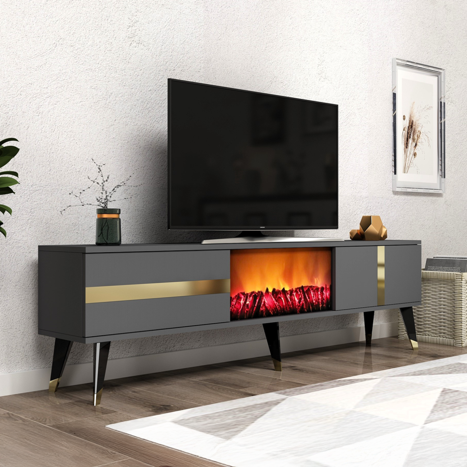 concept-usine-suny-meuble-tv-150-cm-anthracite-chemin-e-led image 1