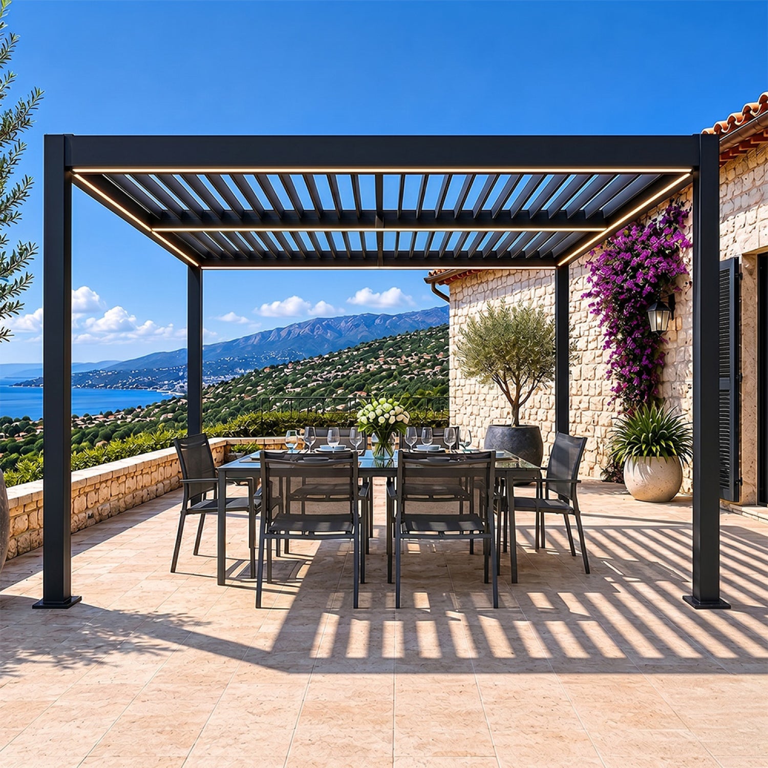 concept-usine-corfu-led-3x3m-pergola-bioclimatique-noire image 3