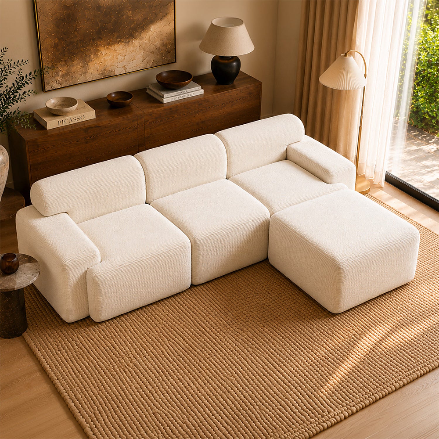 concept-usine-sheffy-canap-4-places-velours-c-tel-beige-avec-pouf image 4