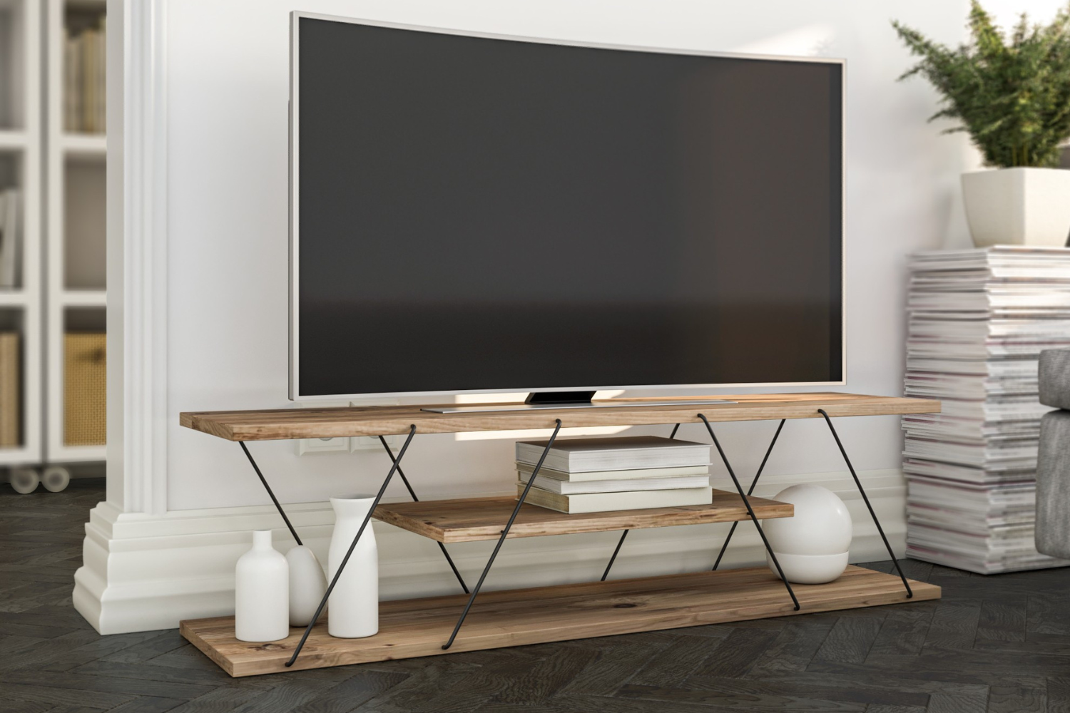 concept-usine-hamar-meuble-tv-bois-noir-120-cm-tag-res image 1