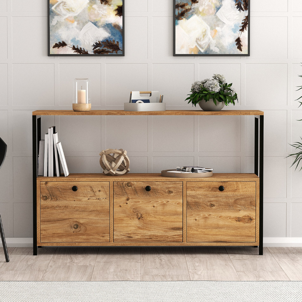 concept-usine-fero-buffet-120-cm-bois-noir-3-portes image 1
