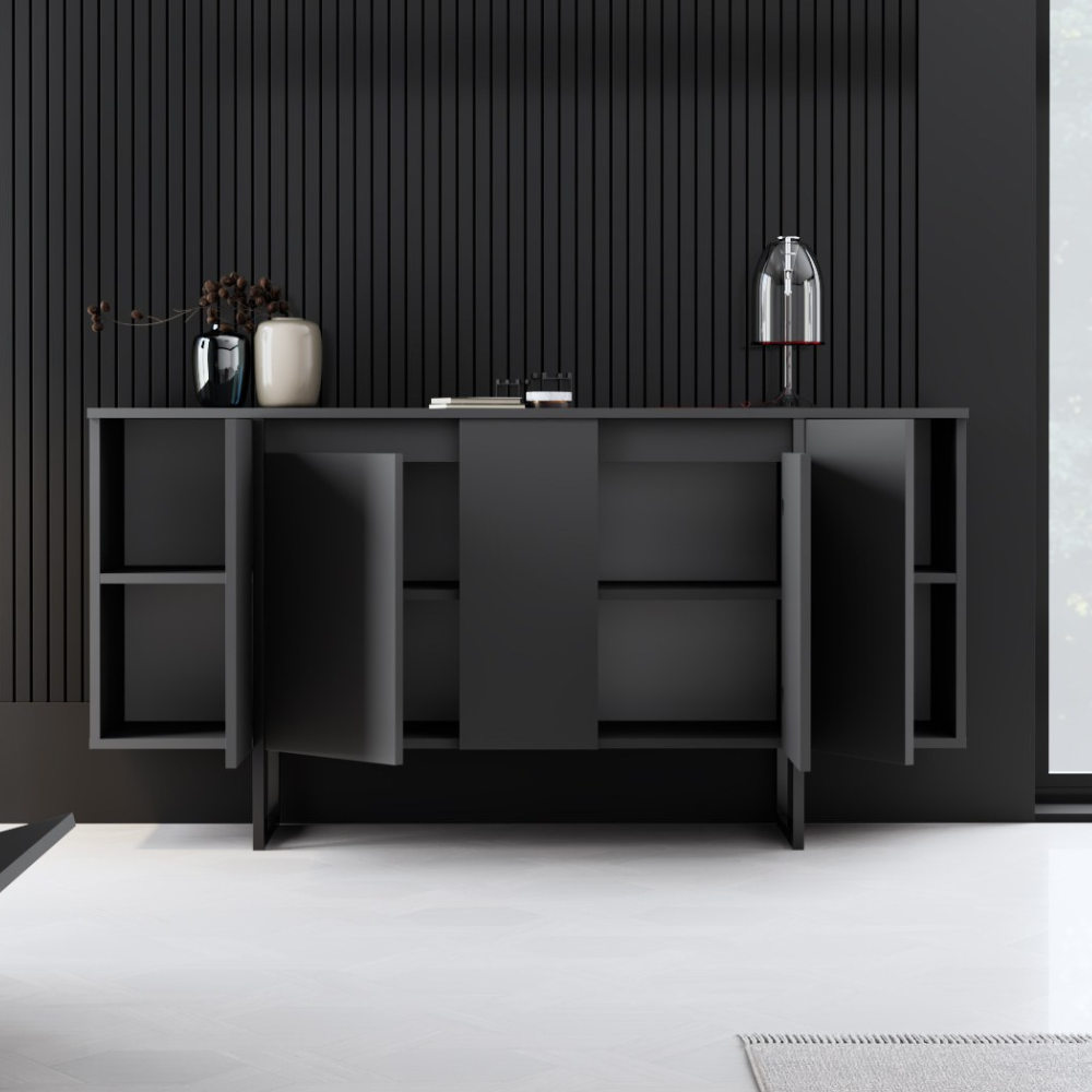 concept-usine-boras-buffet-noir-bois-160-cm-avec-porte image 1