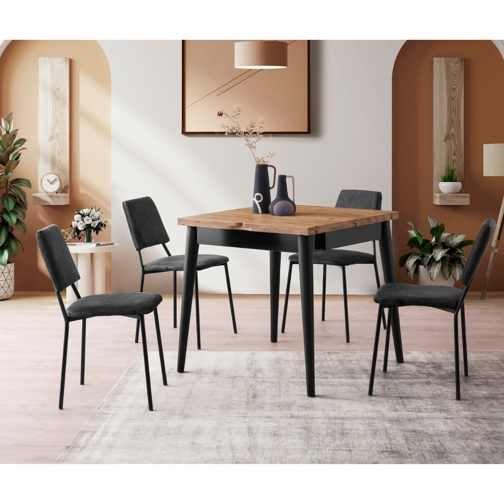 concept-usine-pallini-table-salle-manger-extensible-noir-et-bois-4-places image 2