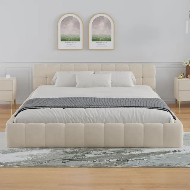 concept-usine-kansas-lit-velours-beige-160x200-nuage image 1