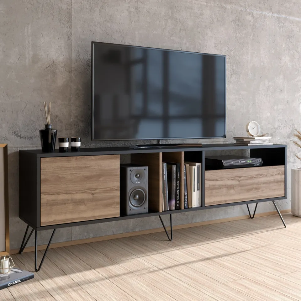 concept-usine-baylee-meuble-tv-180-cm-noir-et-bois image 1