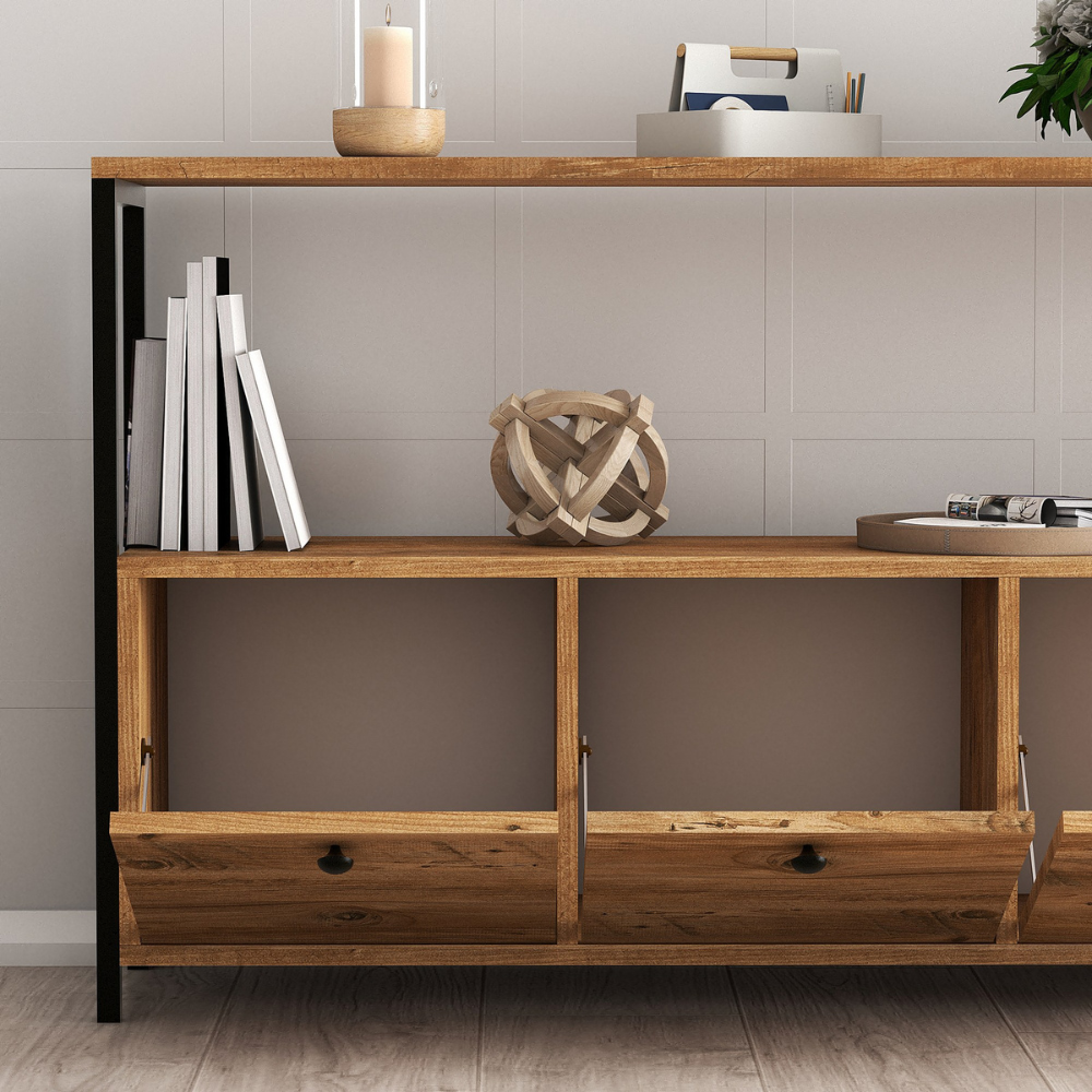 concept-usine-fero-buffet-120-cm-bois-noir-3-portes image 4