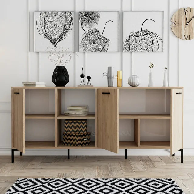 concept-usine-cara-buffet-bois-clair-180-cm-industriel image 1