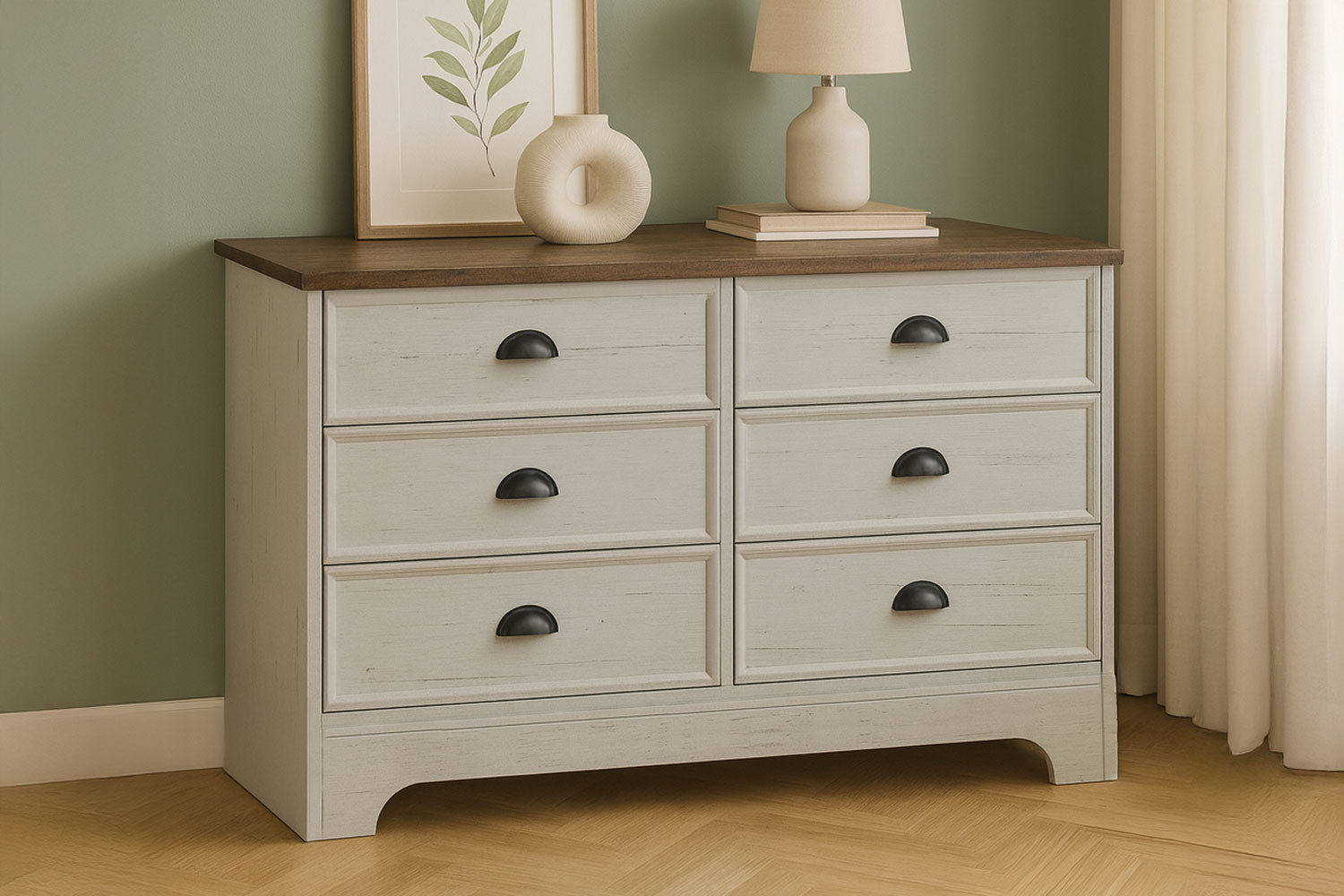 concept-usine-valla-commode-6-tiroirs-blanc-et-bois-120-cm image 2