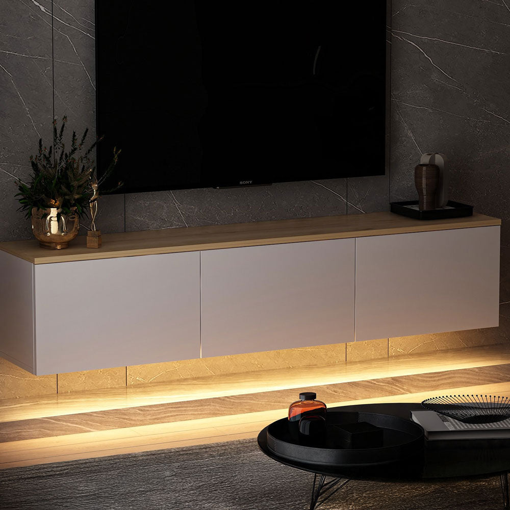 concept-usine-lumi-meuble-tv-suspendu-blanc-bois-led-160-cm image 4