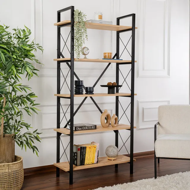 concept-usine-elysian-biblioth-que-bois-m-tal-180-cm-industriel image 1