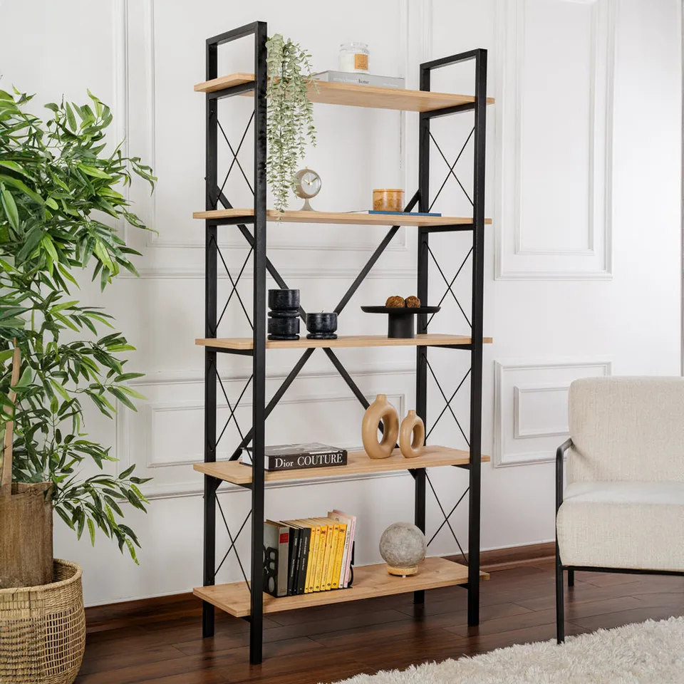 concept-usine-elysian-biblioth-que-bois-m-tal-180-cm-industriel image 1