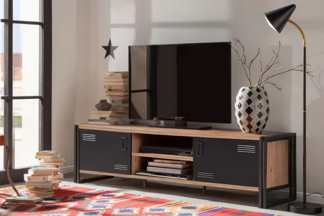 concept-usine-skarm-meuble-tv-industriel-180-cm-bois-noir image 1