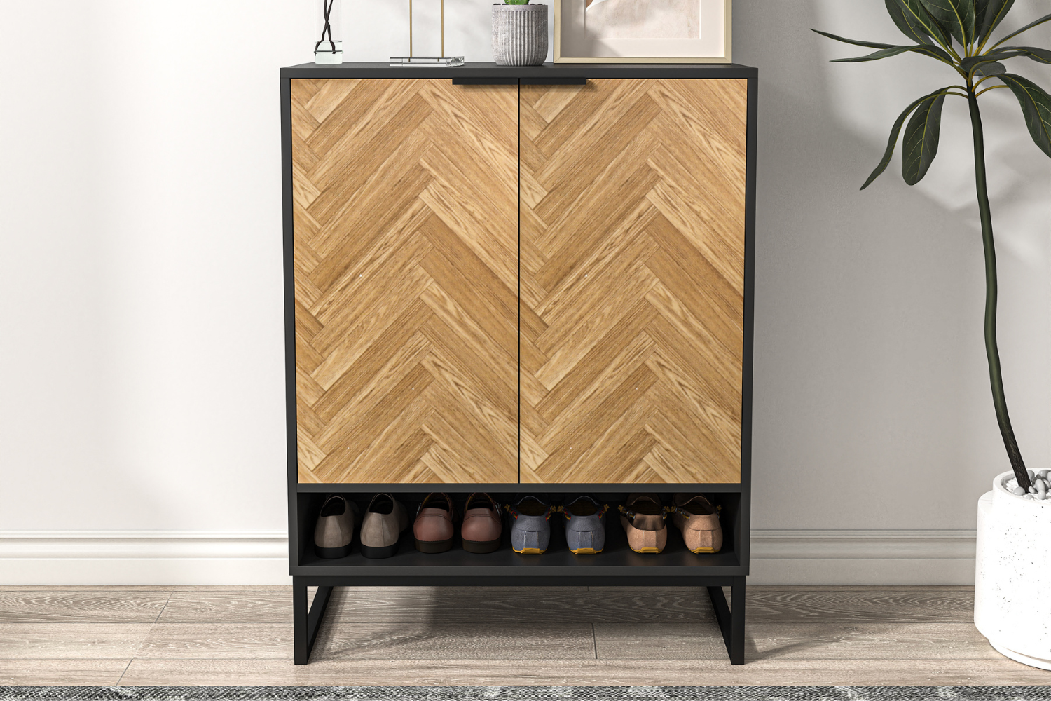 concept-usine-floor-meuble-entr-e-bois-noir-avec-porte image 2