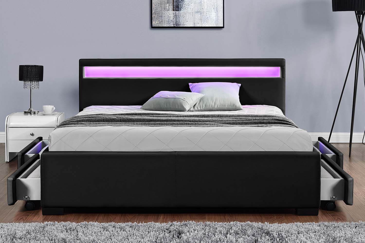 concept-usine-enfield-lit-tiroirs-led-140x190-simili-blanc image 5