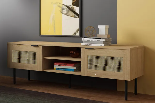 concept-usine-ubud-meuble-tv-bois-150-cm-marron-cannage image 1