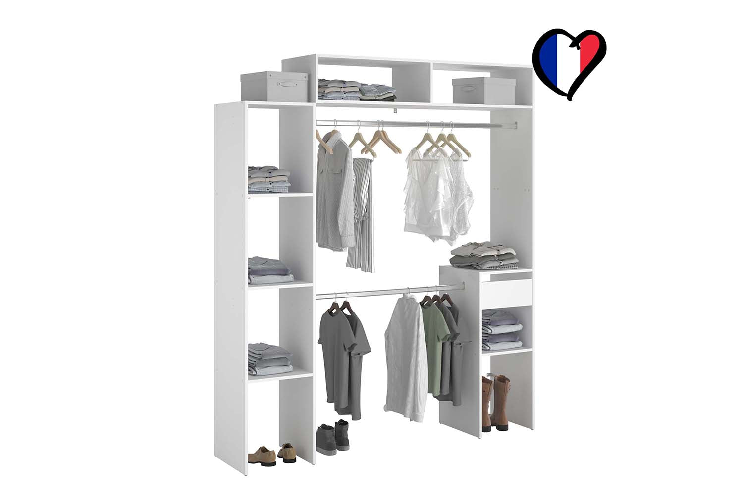 concept-usine-elysee-dressing-extensible-140-cm-blanc-bois-avec-tiroir image 1