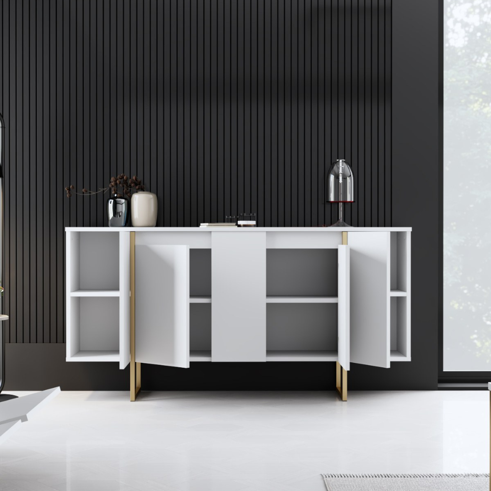 concept-usine-luxor-buffet-bois-160-cm-blanc-4-portes-design image 3