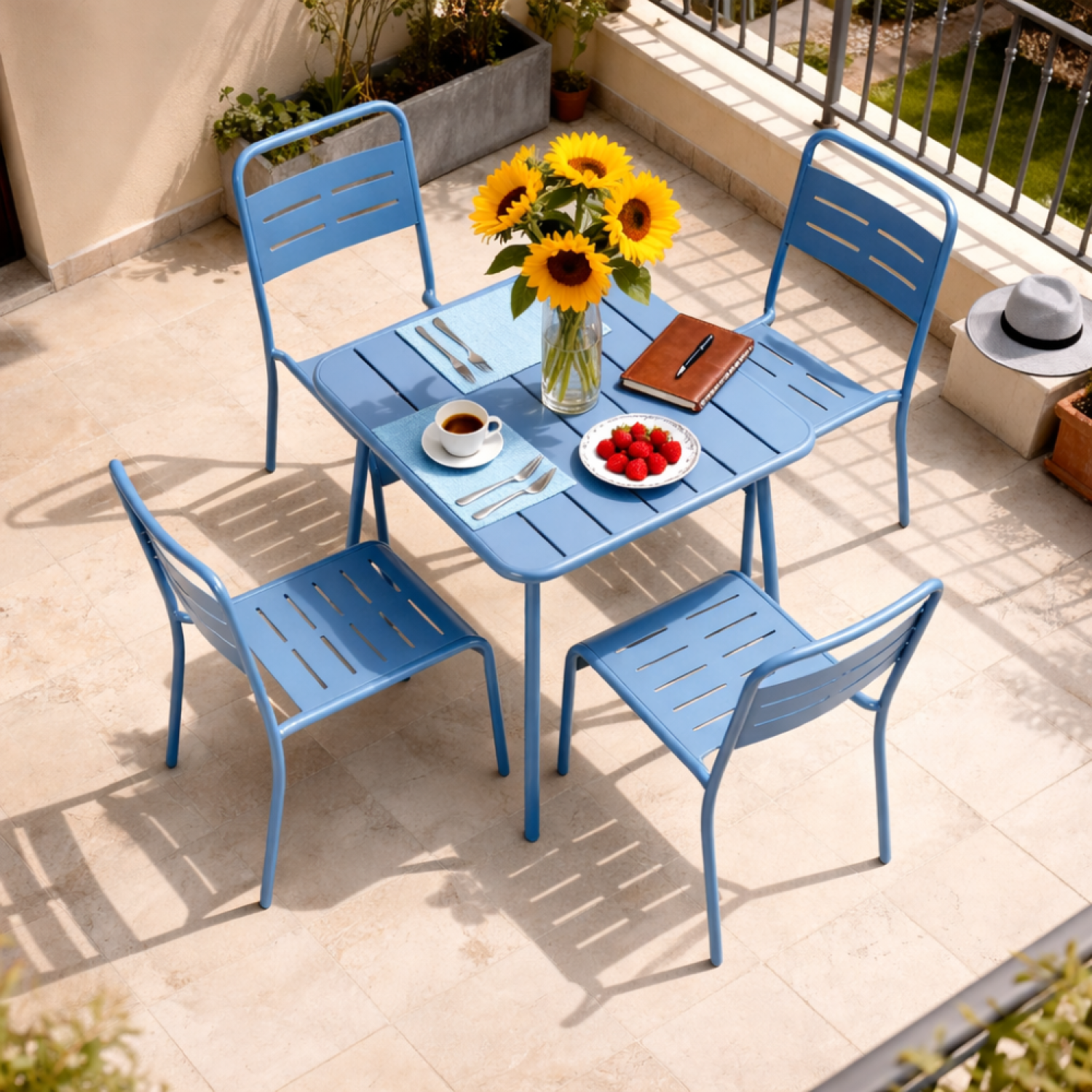 concept-usine-bergame-table-jardin-bleue-4-places-acier image 6