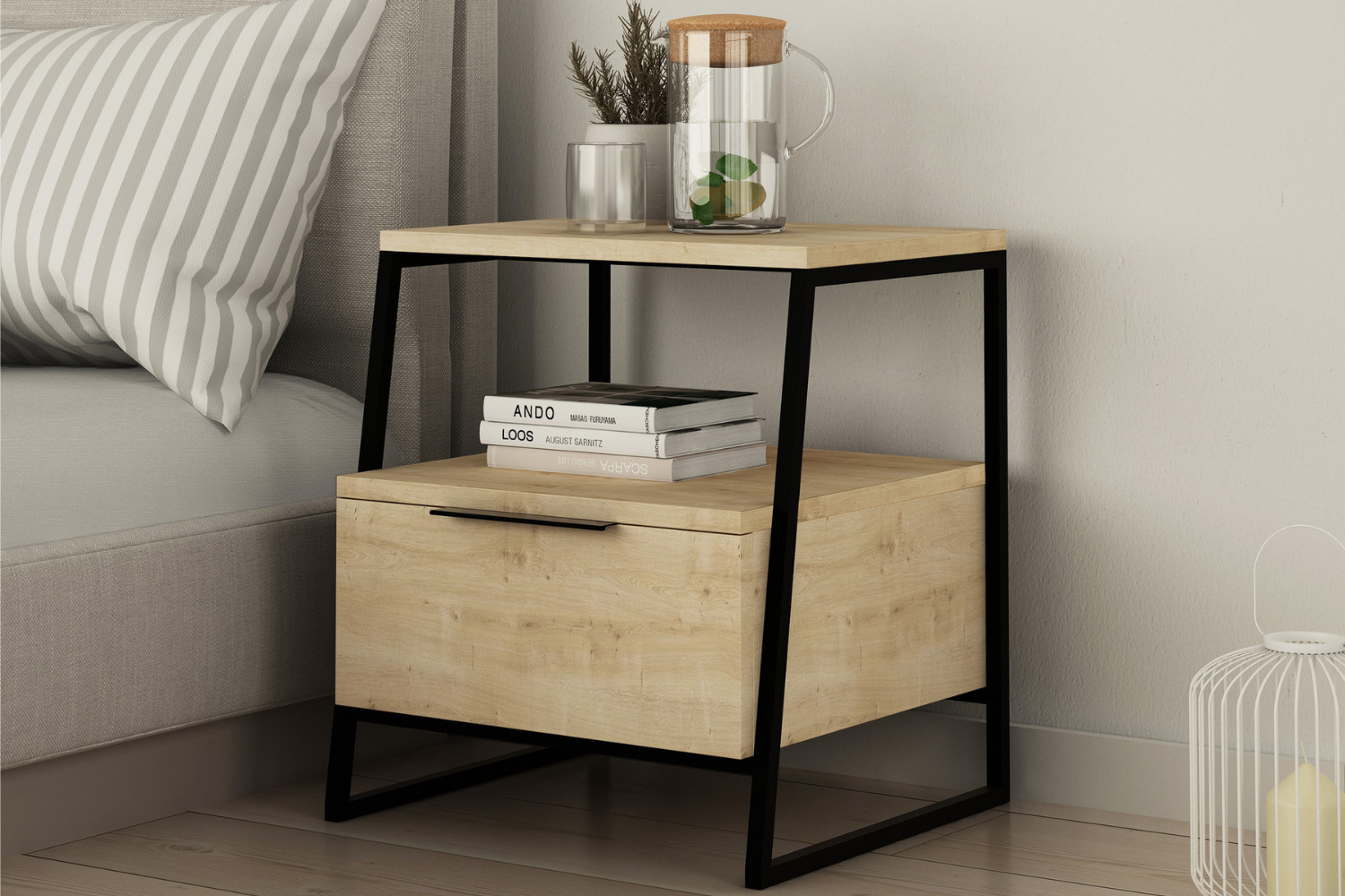 concept-usine-inka-table-de-chevet-bois-noir-industrielle image 1