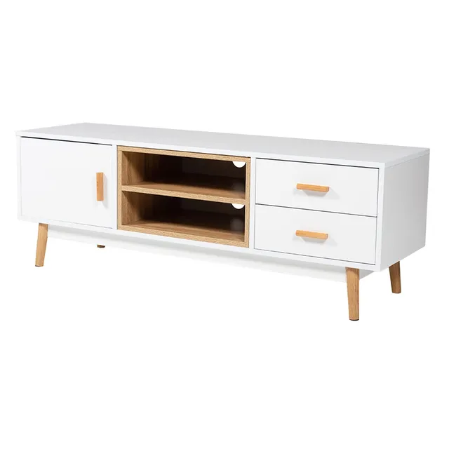 happy-garden-ross-meuble-tv-blanc-scandinave-130-cm-2-tiroirs image 1