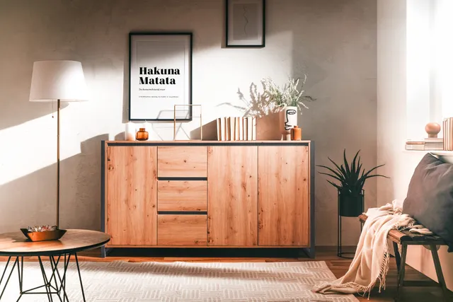 concept-usine-kotor-buffet-bois-ch-ne-160-cm-industriel-tiroirs image 1