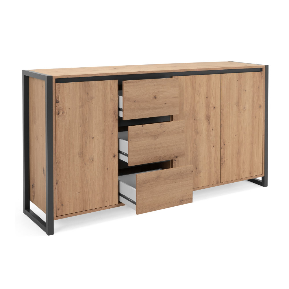 concept-usine-kotor-buffet-bois-ch-ne-160-cm-industriel-tiroirs image 8