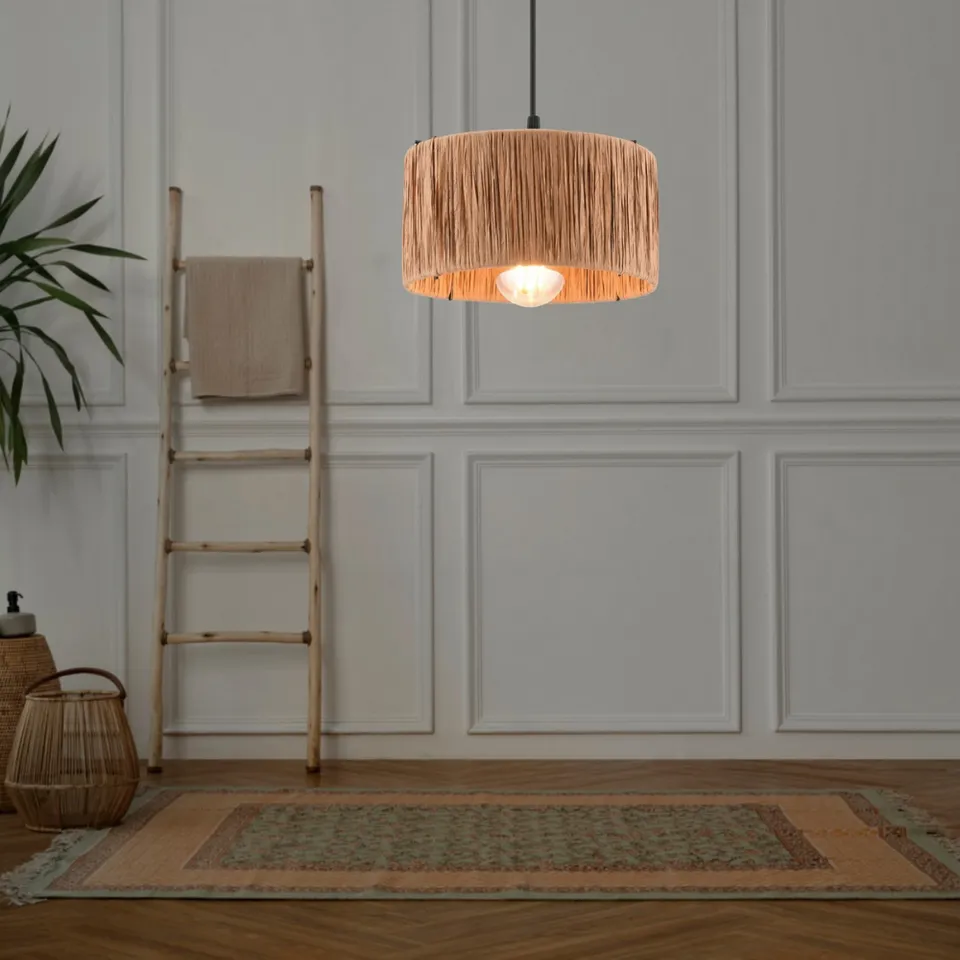 concept-usine-clarisse-suspension-raphia-beige-m-tal-noir image 1