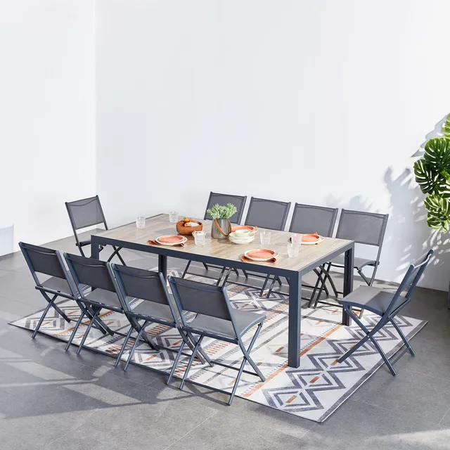 concept-usine-lagos-ensemble-table-chaises-jardin-alu-10-places-gris-fonc image 1
