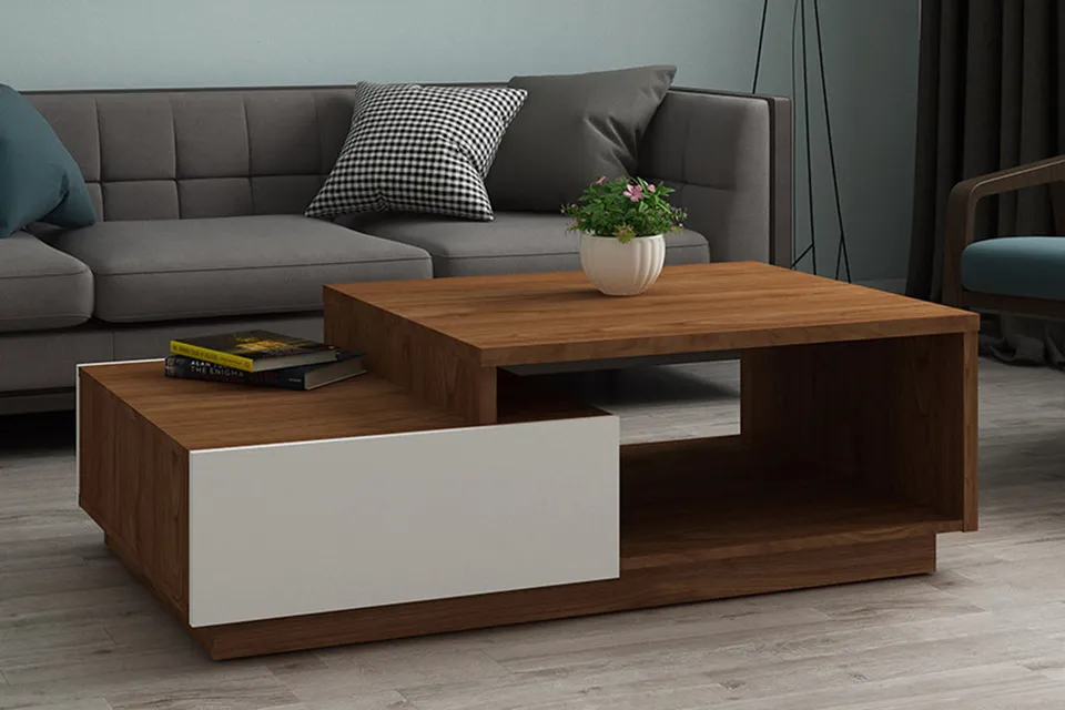 concept-usine-montreal-table-basse-bois-blanc-2-tiroirs image 1