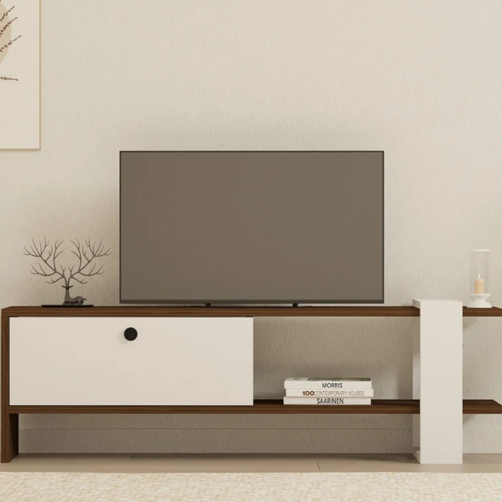 concept-usine-loom-meuble-tv-120-cm-blanc-noyer-porte image 1