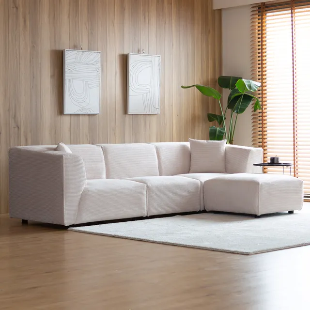 concept-usine-monroe-canap-velours-c-tel-beige-3-places-avec-pouf image 1